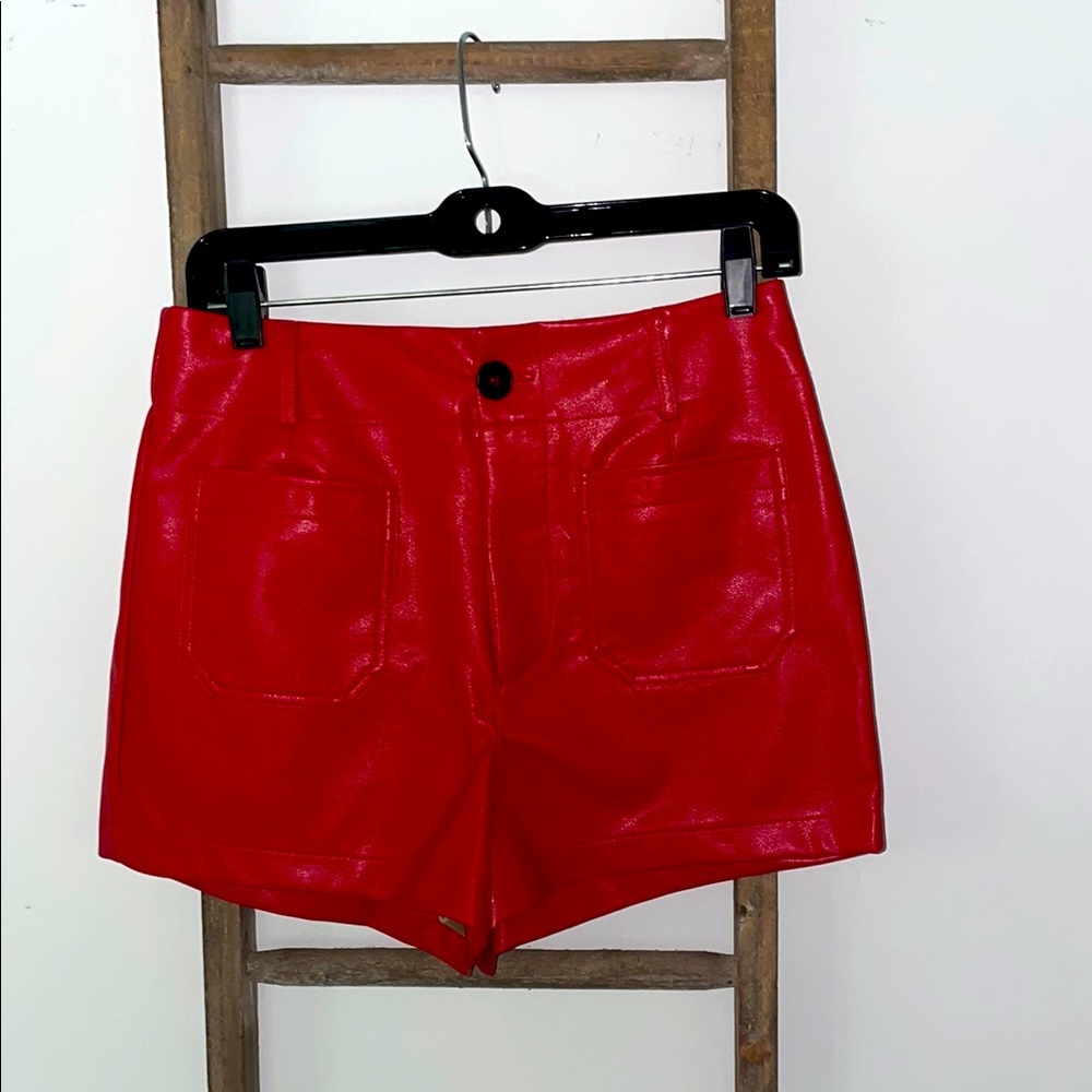 Anthropologie Red High Waist Collette Leather Shorts